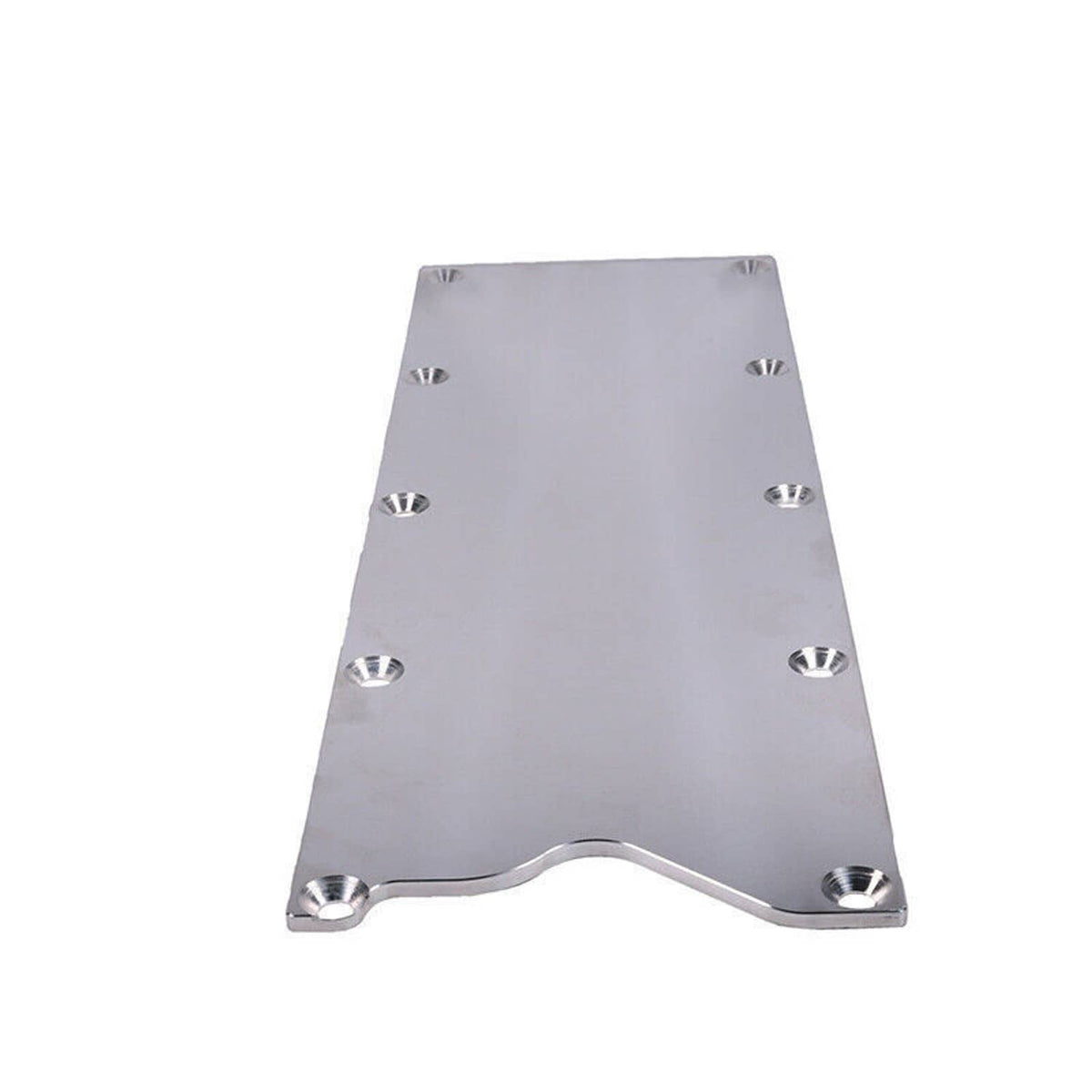 Billet valley pan cover plate, silver metal with multiple threaded mounting holes