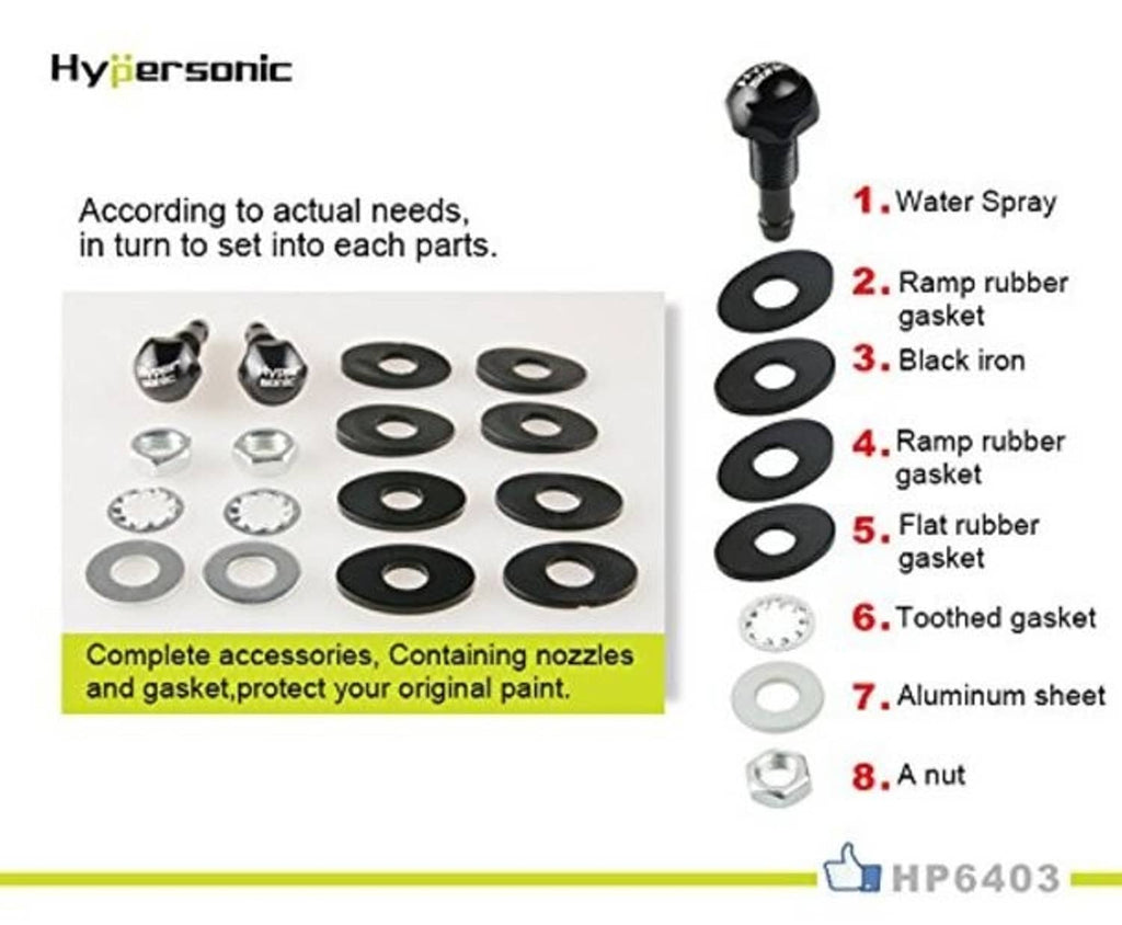 Windshield washer nozzle accessory set with multiple rubber gaskets and caps