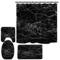 Black marble shower curtain with matching bath rug set, 4-piece bathroom accessories