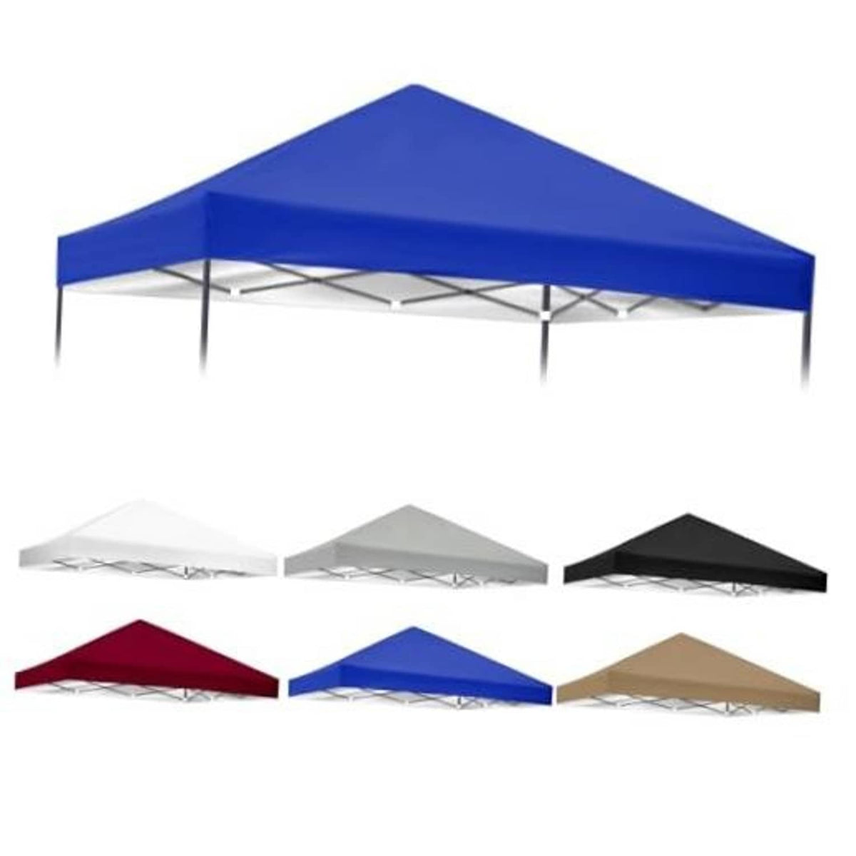 Blue replacement canopy top cover with peaked roof and side valance edges