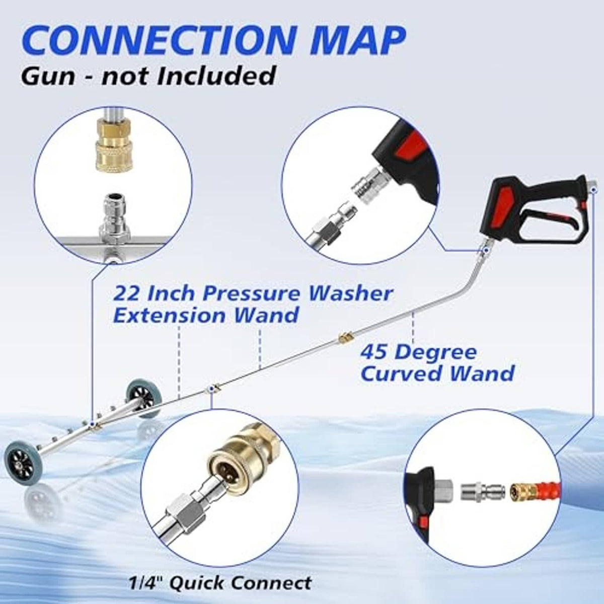 Pressure washer extension wand set with quick connect: 22 in straight and 45° curved