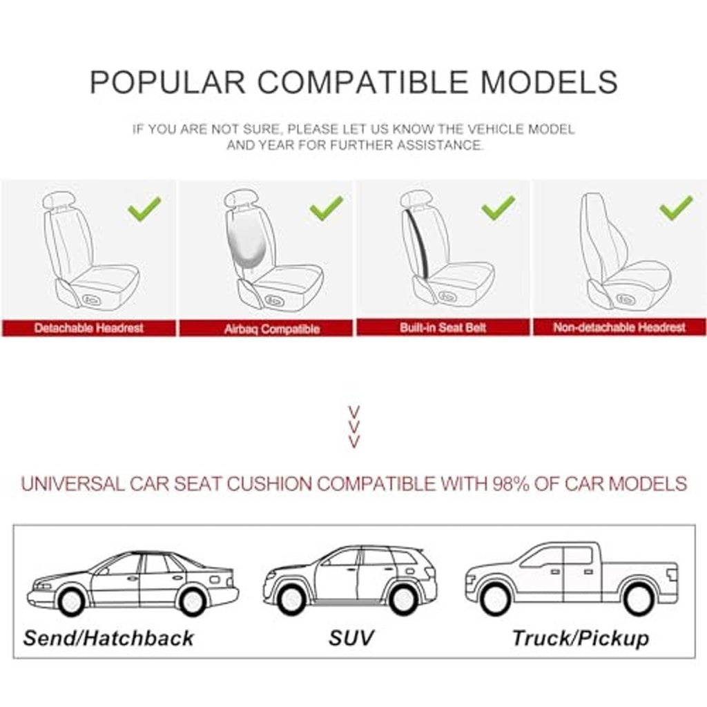 Car seat cover compatibility chart for detachable headrest and built-in seat belt