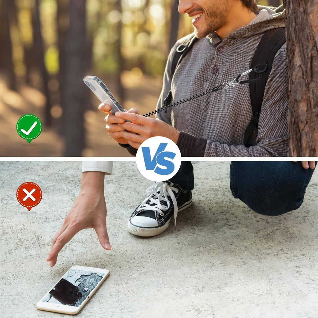Phone tether tab lanyard helps keep a phone secure while walking