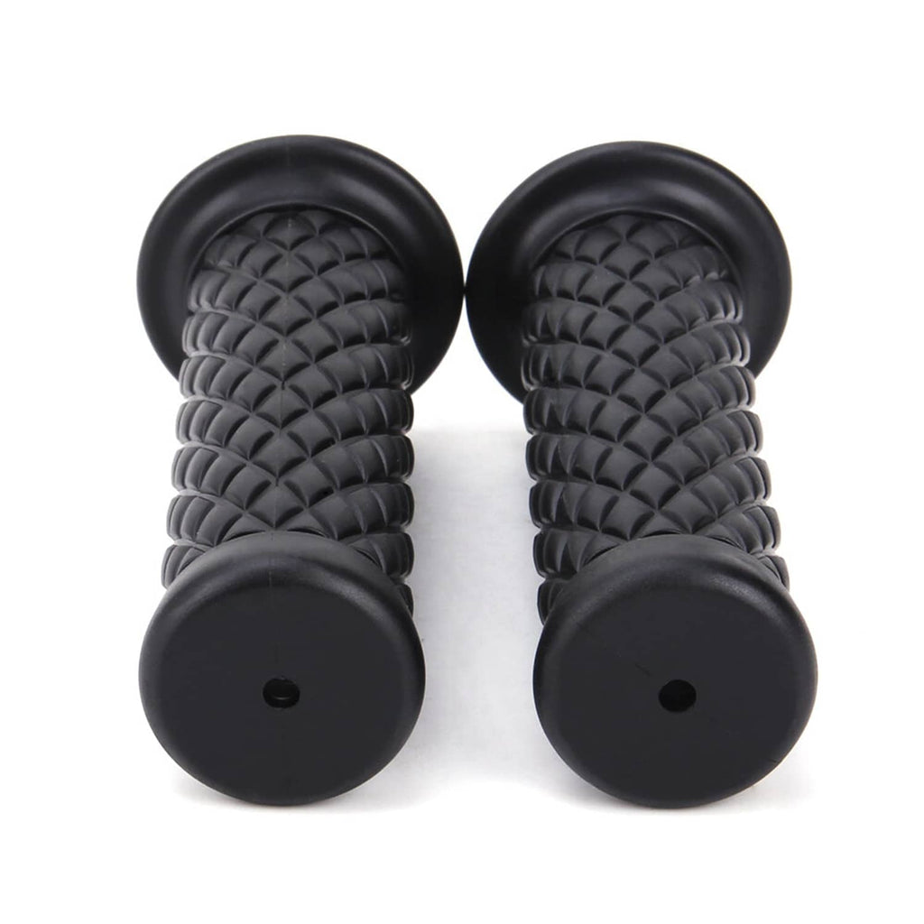 Black motorcycle handlebar gel grips with diamond tread and end caps, pair