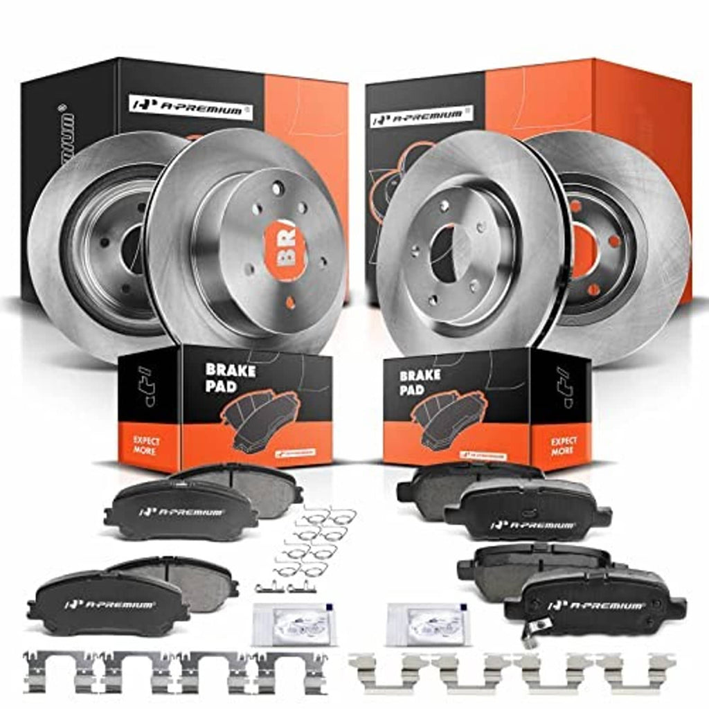 Front and rear vented disc brake rotors with ceramic pads and boxed components