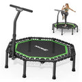 Octagonal rebounder trampoline with green-trim jumping mat, black spring frame, stability legs