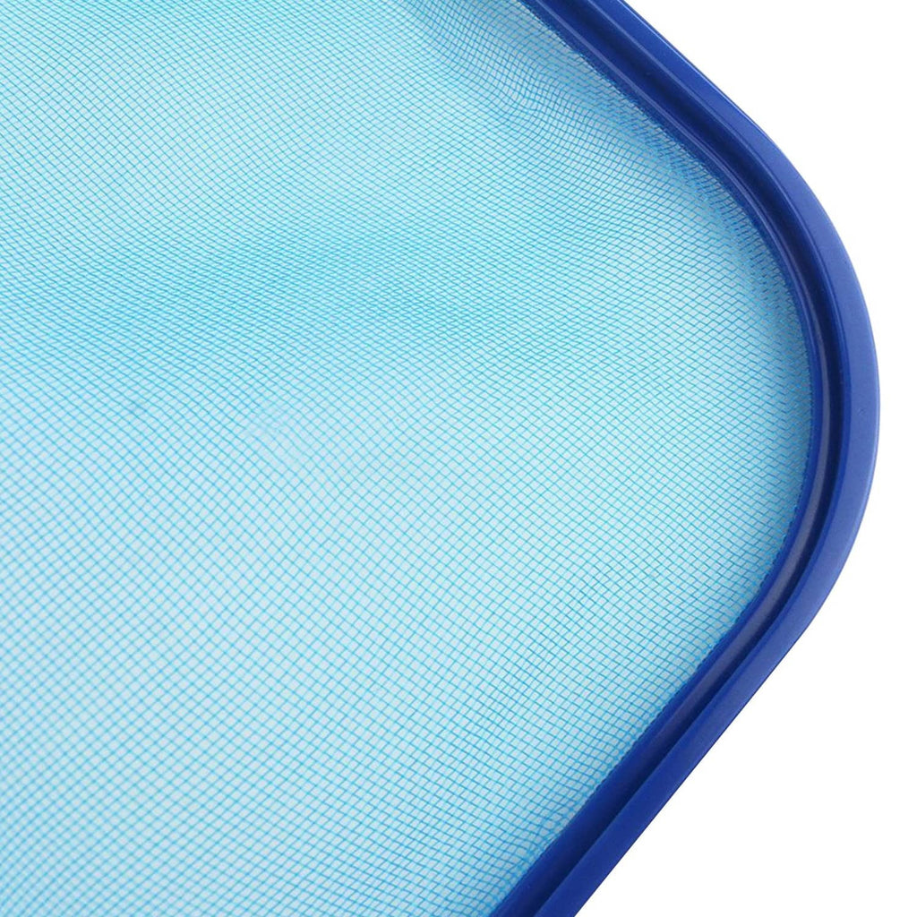 Close-up of blue pool skimmer mesh net edge and frame