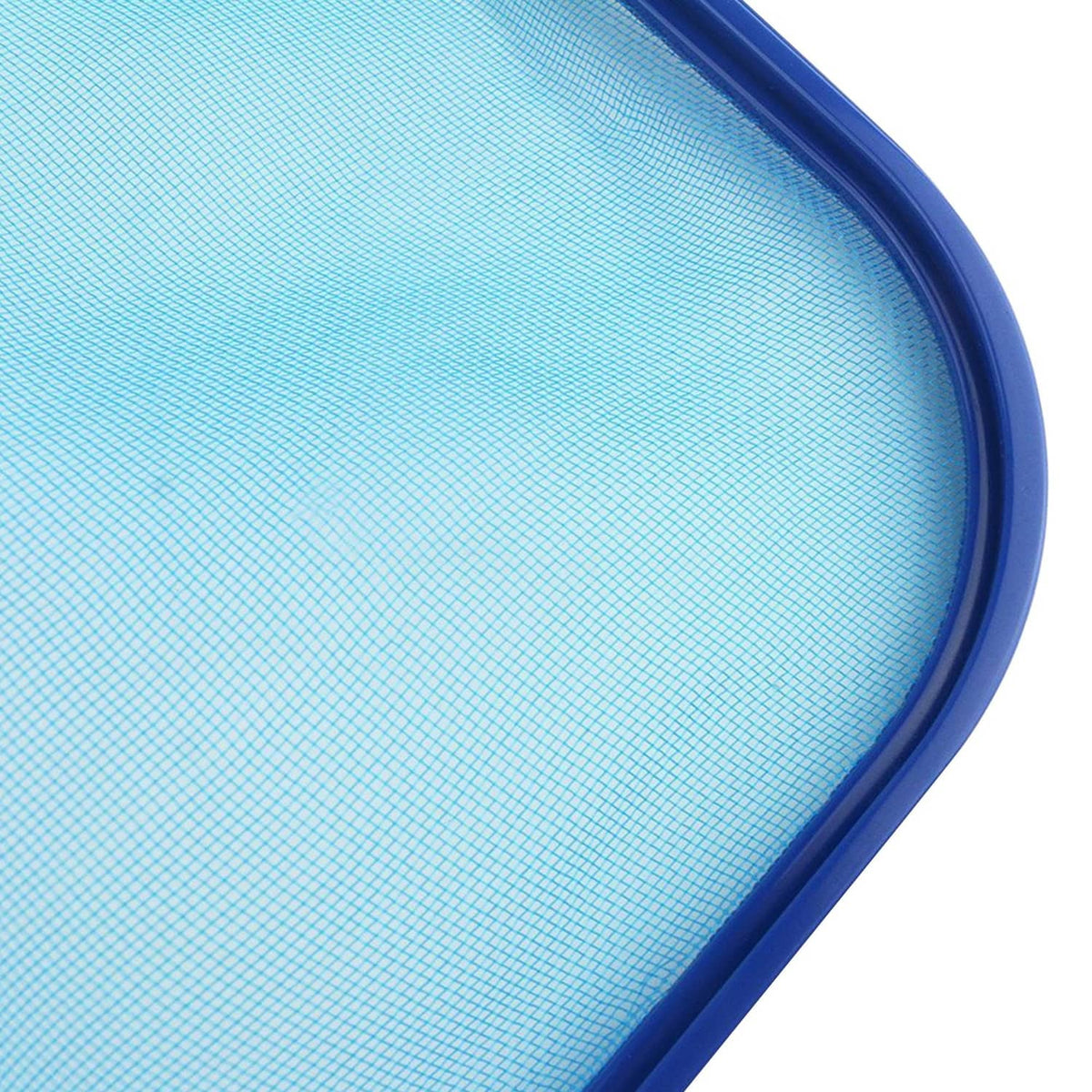 Close-up of blue pool skimmer mesh net edge and frame