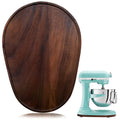 Oval walnut wood mixer slider mat with dark rim, compatible with countertop mixers