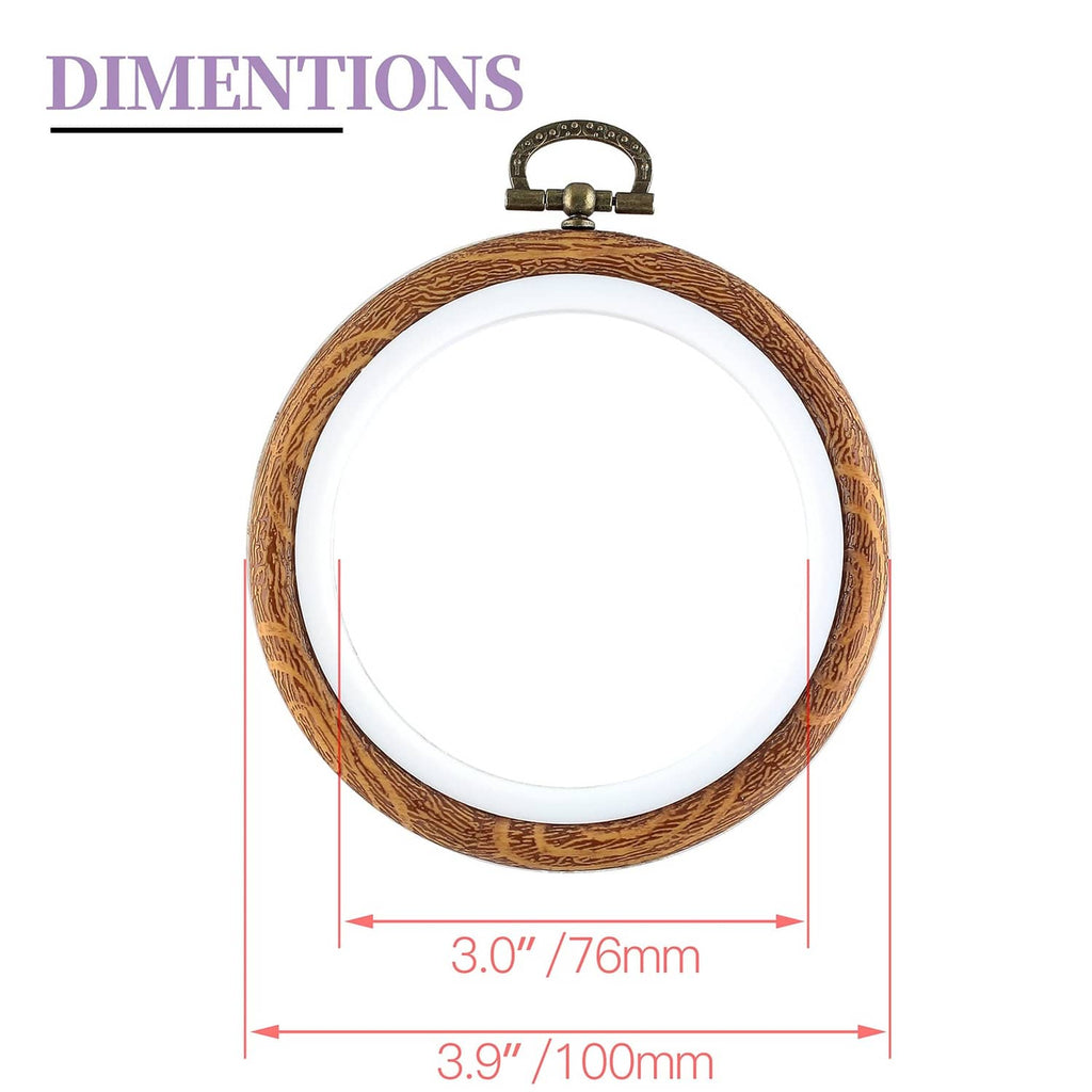 Single 4-inch embroidery hoop with brown faux wood outer ring and white inner ring