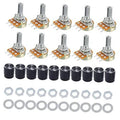 Rotary potentiometer set with 10 PCB modules, metal shafts, black knobs, nuts and washers