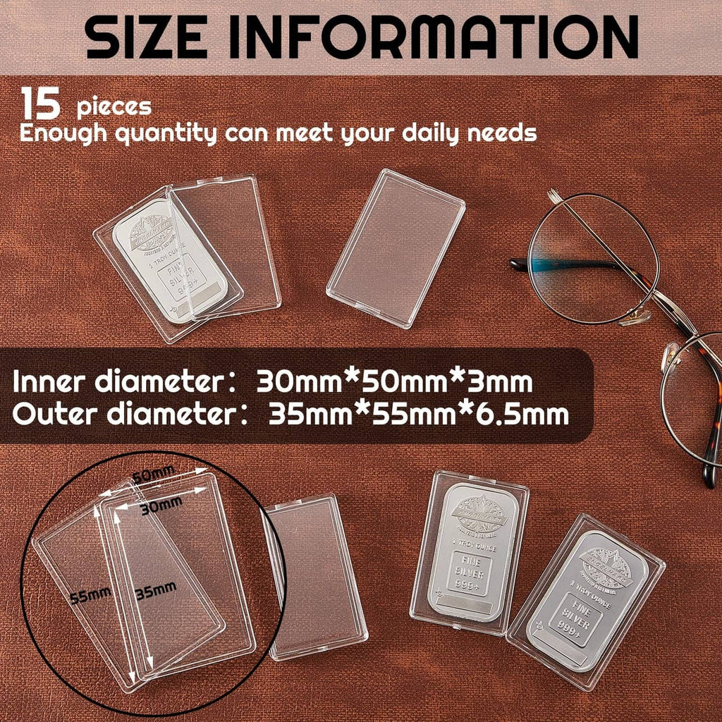 Clear acrylic silver bar holder set, showing multiple square cases