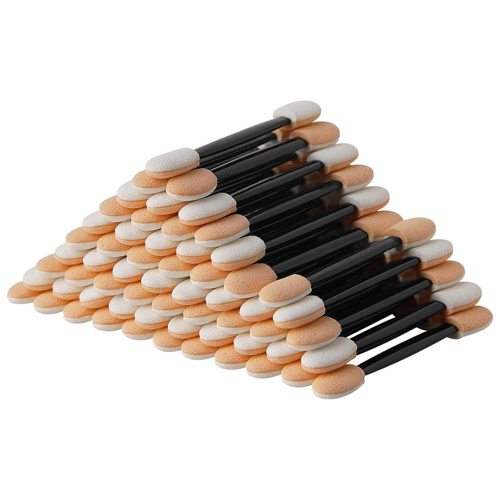 Disposable eyeshadow applicator brushes, black-handled foam tips in a stacked bundle