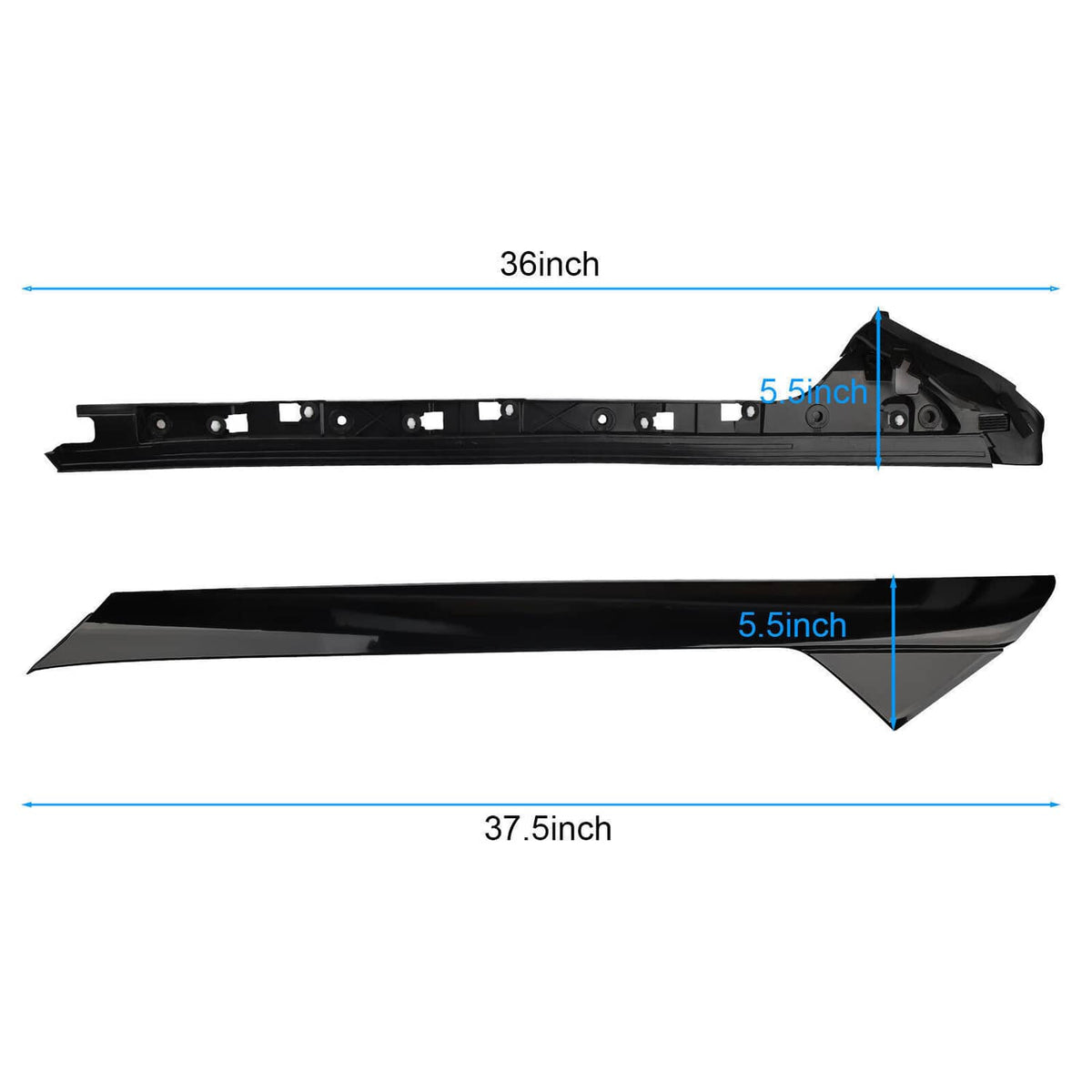 Black A-pillar molding trim, left and right pieces with connector holes