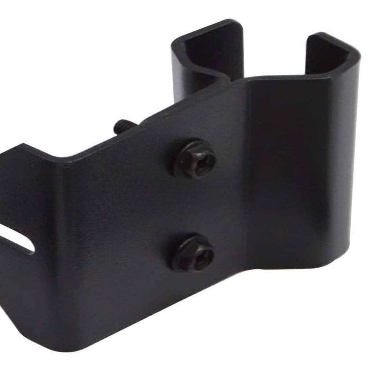 Black LED light bar mount bracket with screw holes and two mounting bolts