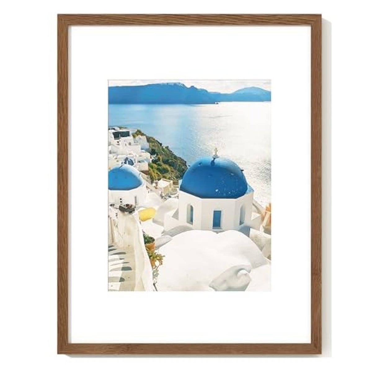 Walnut solid wood poster frame with clear tempered glass and a centered photo