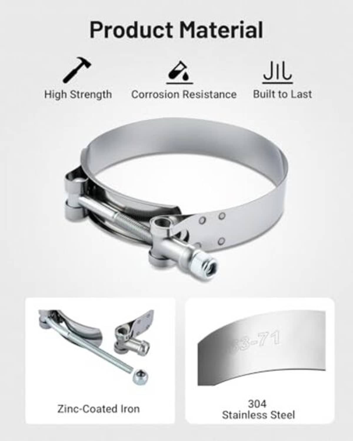 304 stainless steel T-bolt hose clamp with perforated band and T-bolt screw