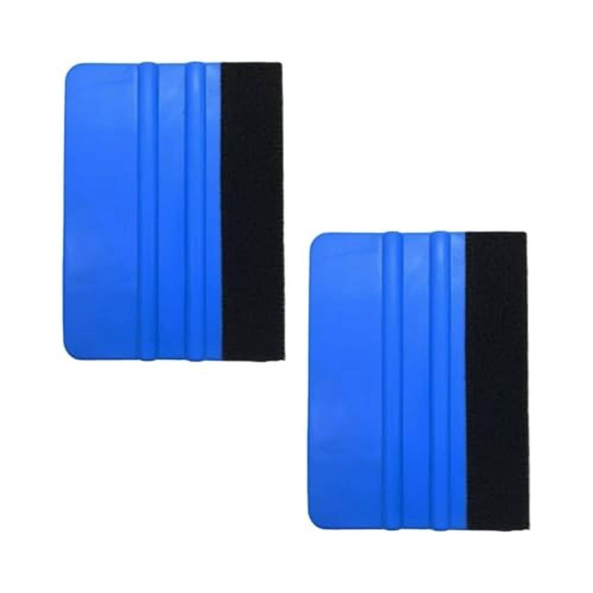 Mini felt edge squeegee pair, blue plastic scraper with black felt edge pads
