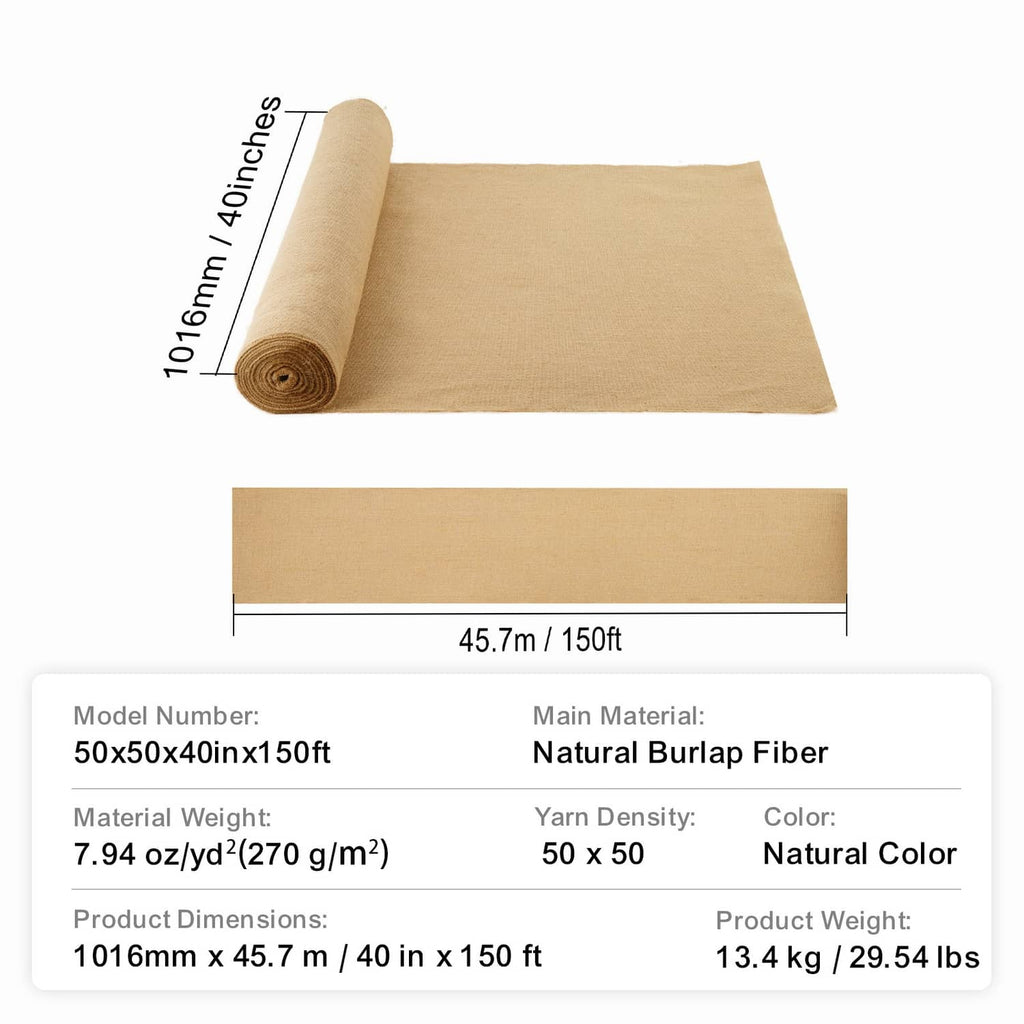 Burlap fabric roll and flat sheet with size markings, natural tan weave