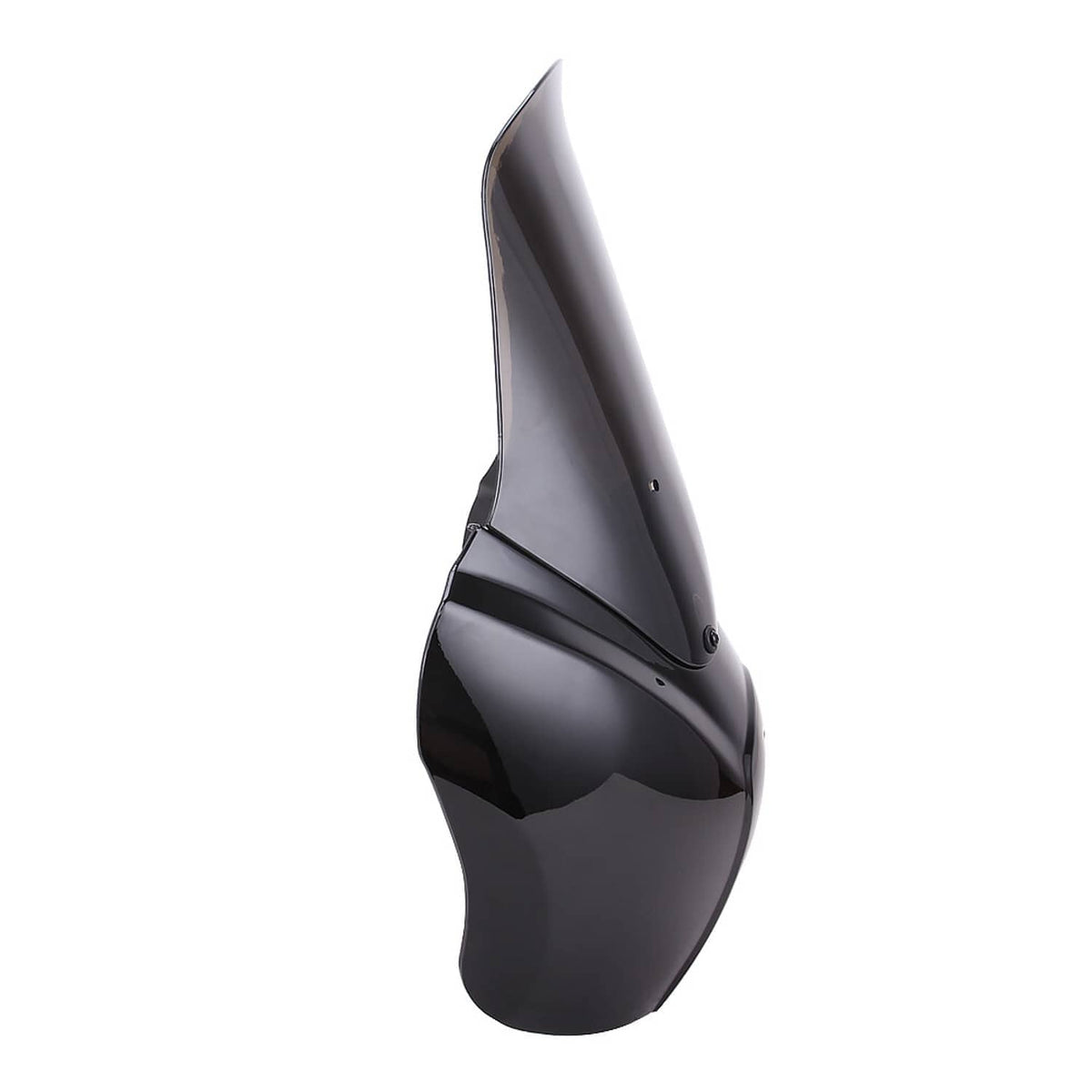 Side view of black front fairing with tinted windshield panel
