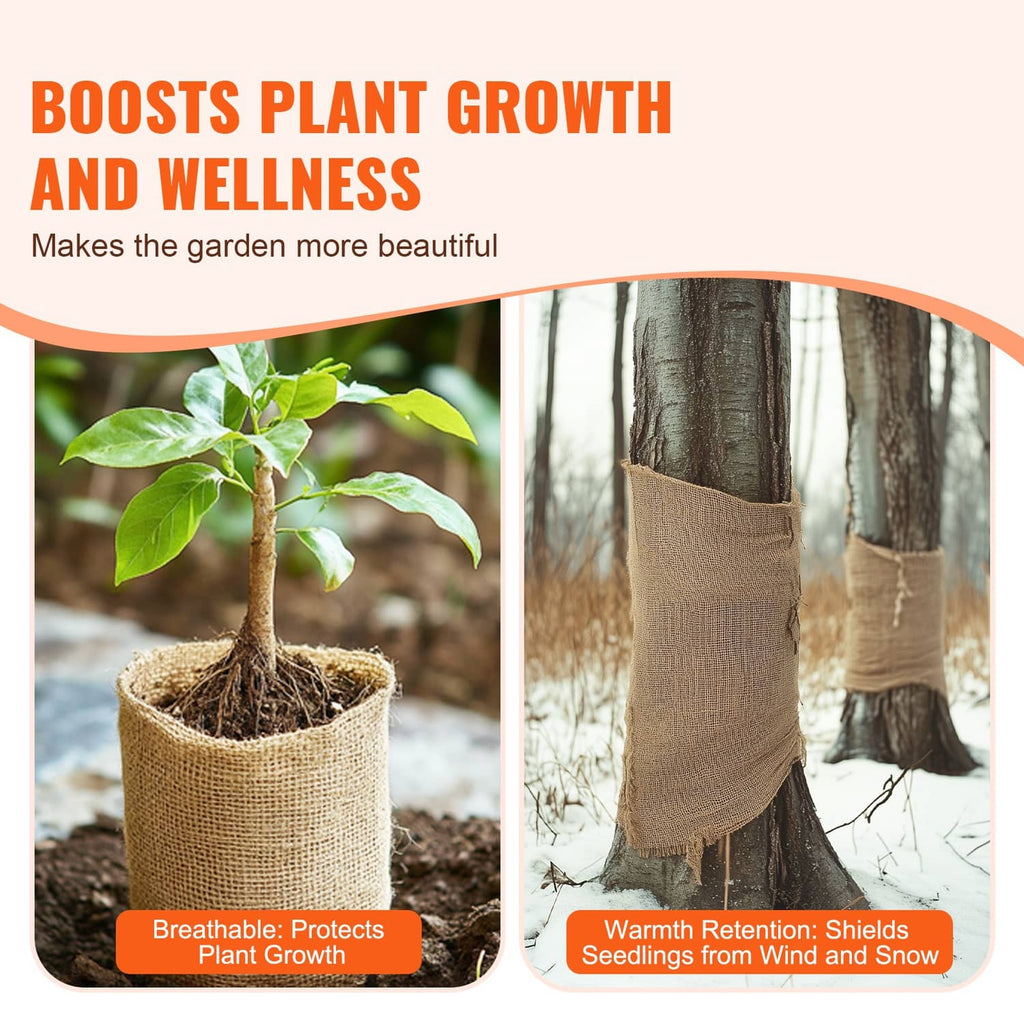 Natural burlap plant wrap fabric tube, breathable coarse weave