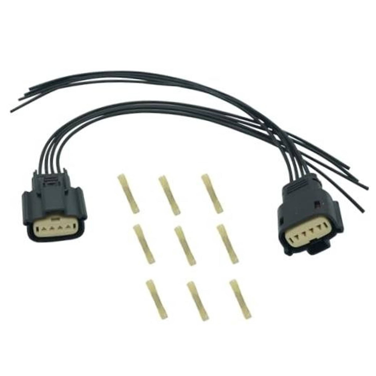 HID headlight wiring harness pigtail with 4-pin connectors and black cable leads