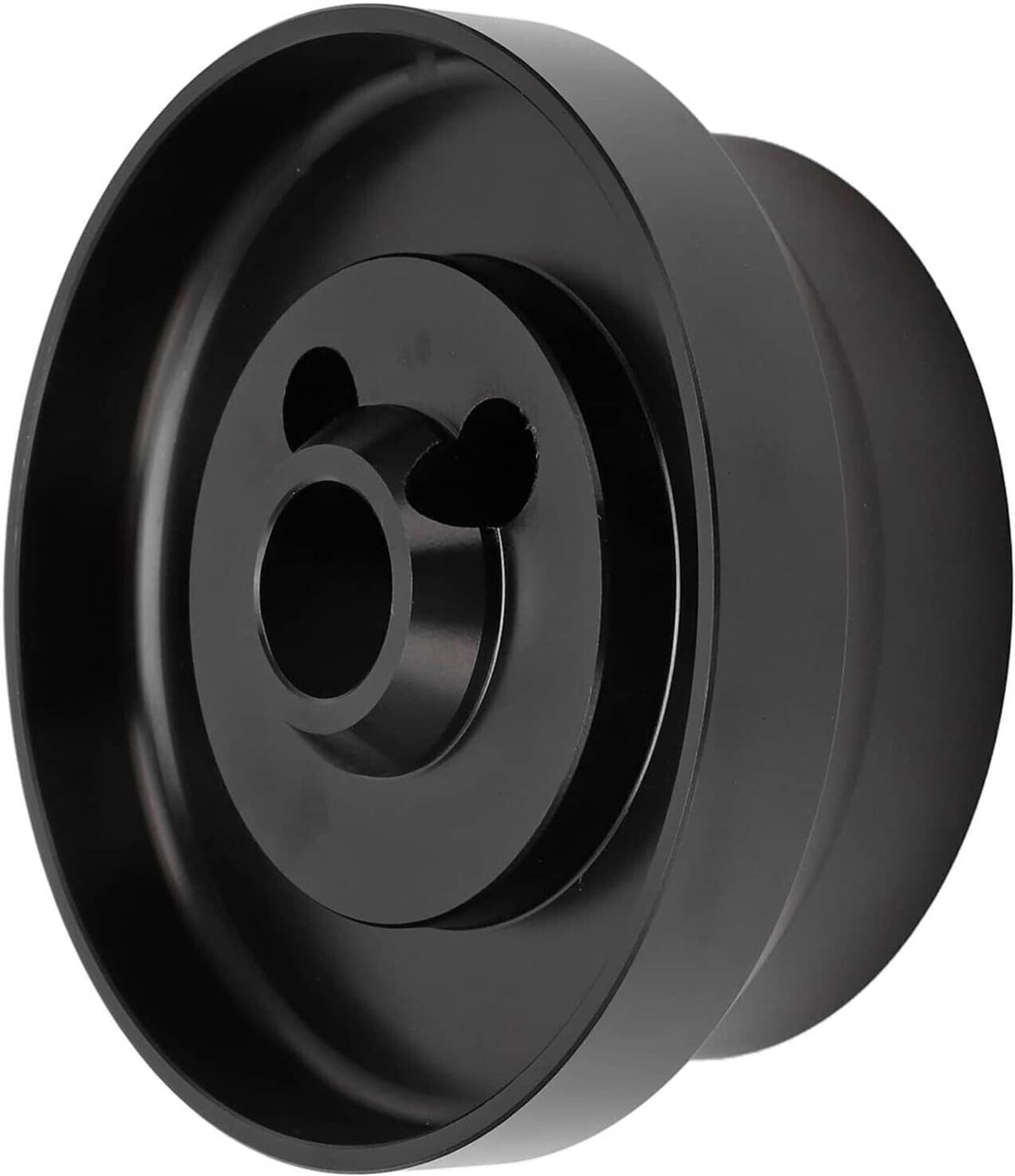 Black steering wheel hub adapter with concentric rings and center opening