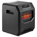 Black infrared electric heater close-up with digital screen and red heating element
