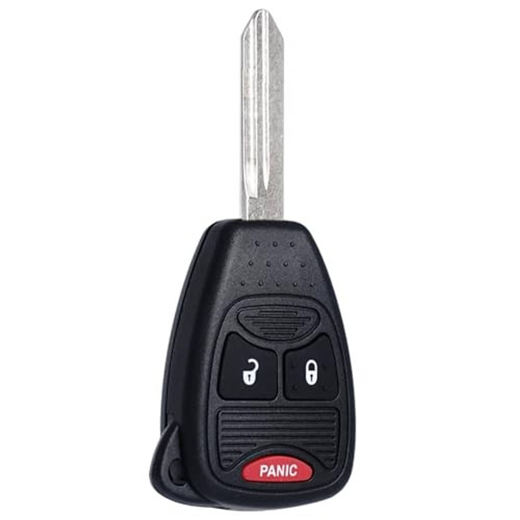 Front black key fob remote with metal key blade, lock/unlock buttons, red PANIC
