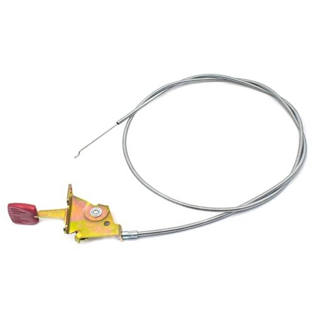 Throttle control cable replacement with yellow bracket and long silver braided wire