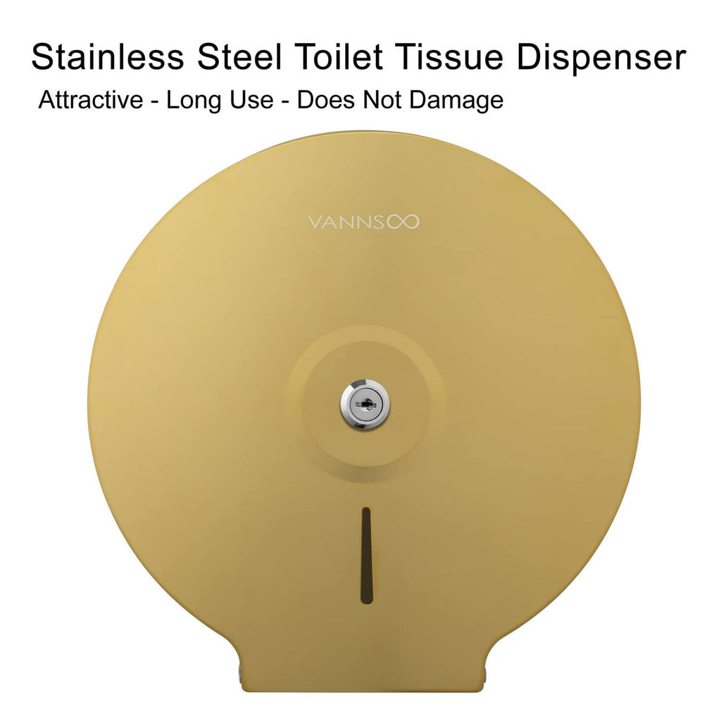 VANNSOO gold stainless toilet tissue dispenser with circular face and slot