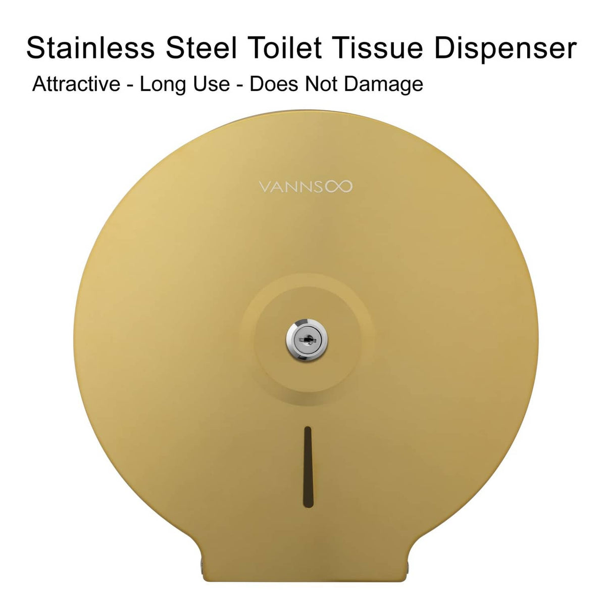 VANNSOO gold stainless toilet tissue dispenser with circular face and slot