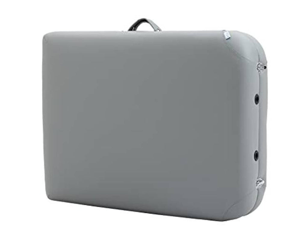 Gray padded carrying case for portable massage table with front side grommets