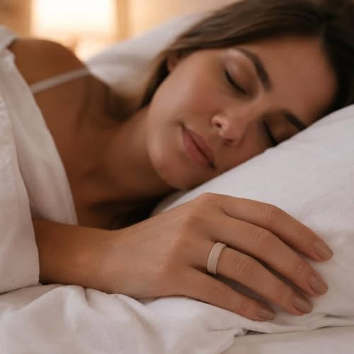 Ring cover on finger while resting in bed, slim matte protective sleeve