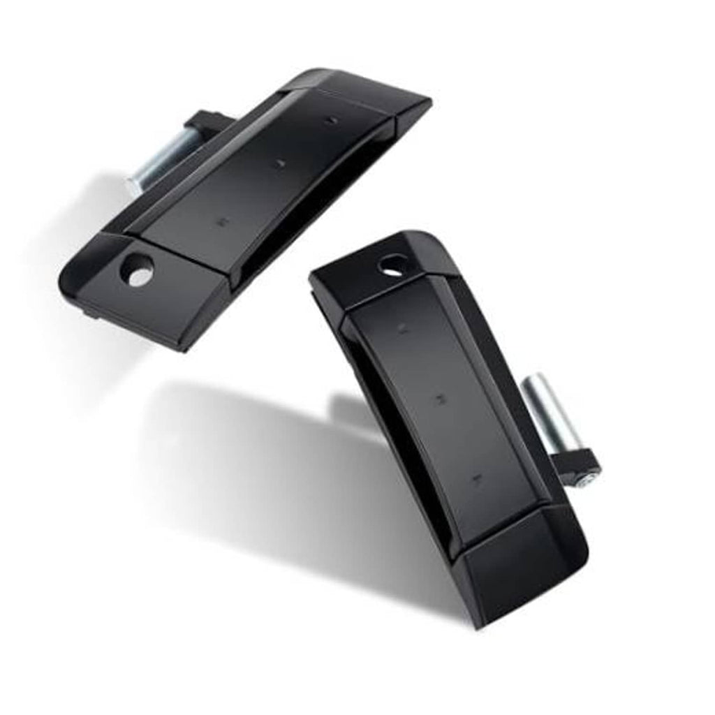Black exterior door handle pair with mounting brackets and screws