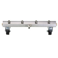 Silver undercarriage pressure washer cleaner bar with caster wheels and nozzle fittings