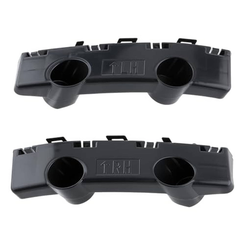Pair of dark gray front bumper bracket covers with molded clips and two openings