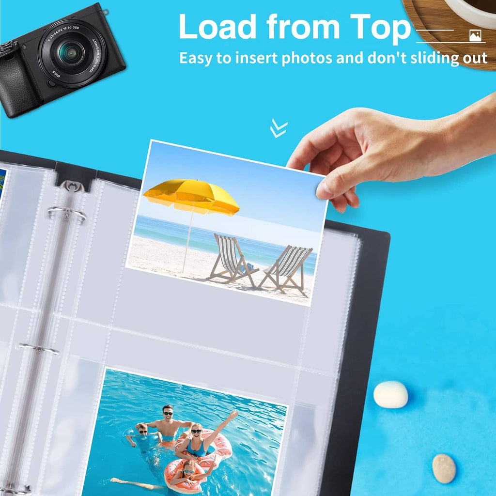 Top-loading 4x6 photo sleeves with 2 pockets for inserting photos into binder