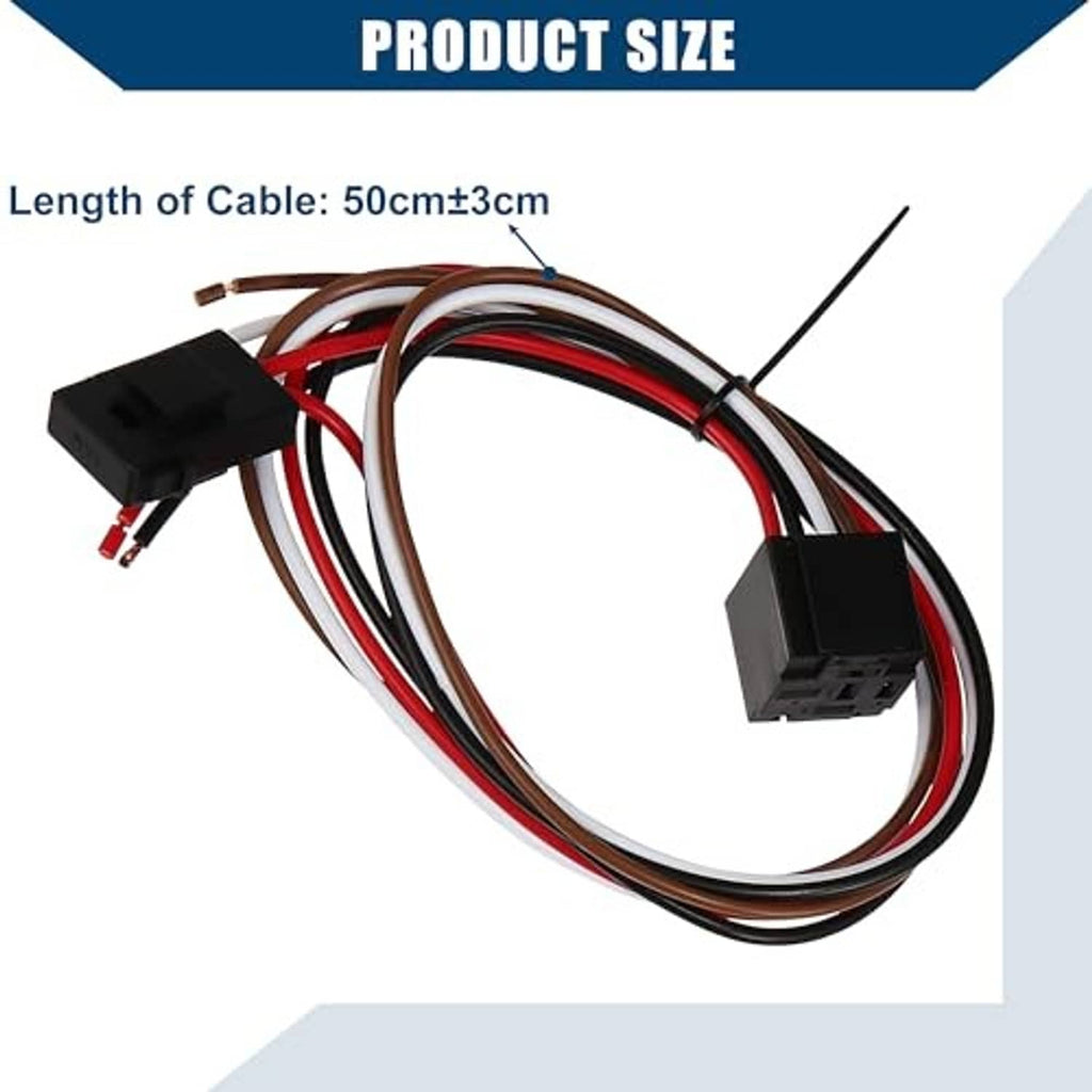 Dual fan relay wiring harness with two black connectors and braided cable leads