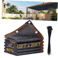 Black mesh shade cloth tarp bundle with grommet corners and zip ties, 10x20ft