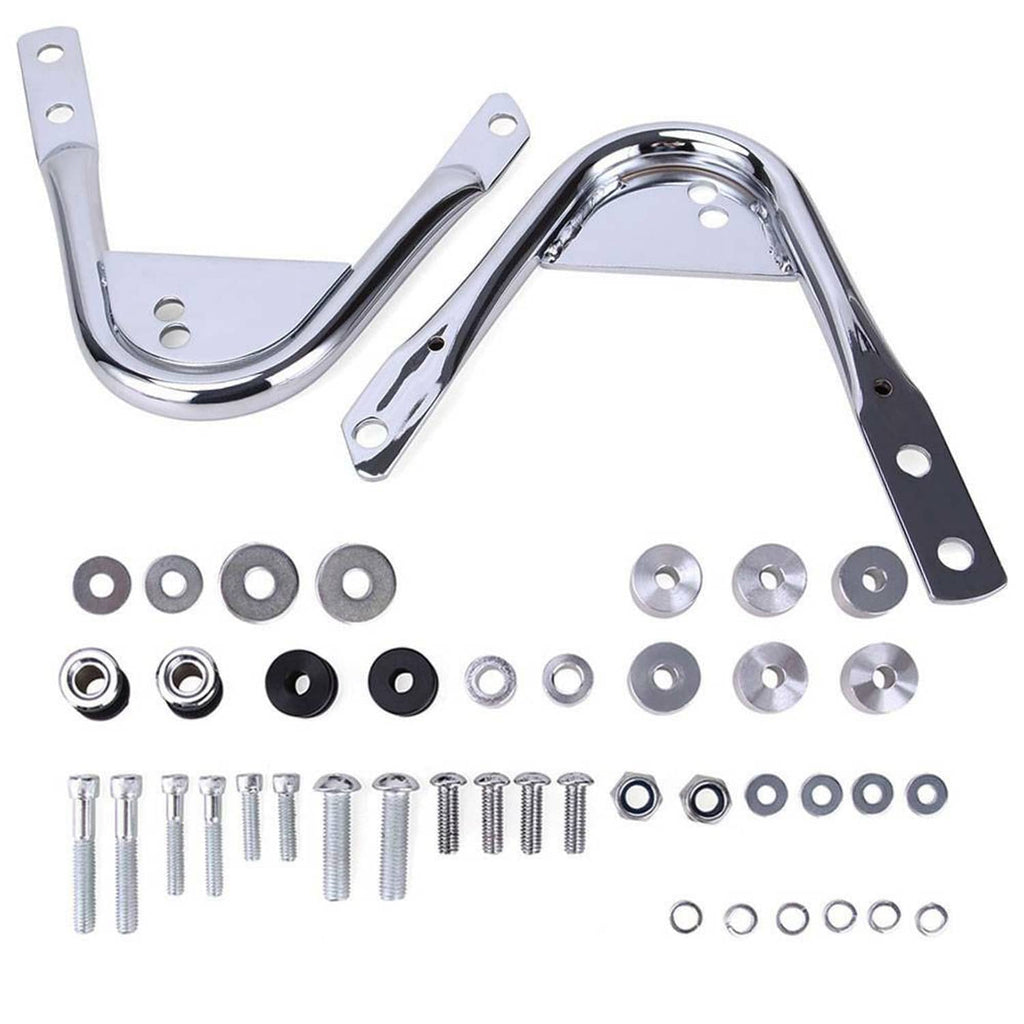 Chrome rack mounting pieces with bolts, washers, and round docking hardware