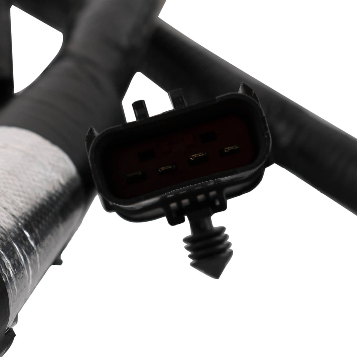 Engine wire harness connector with black housing and multi-pin plug