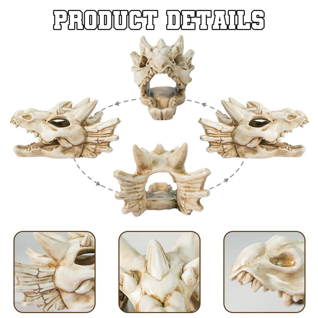 White dragon skull ornament set showing front, side, and top angles