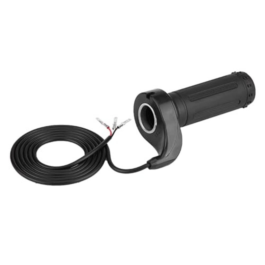 Electric scooter throttle assembly with black grip and coiled wire harness, 3-pin wires