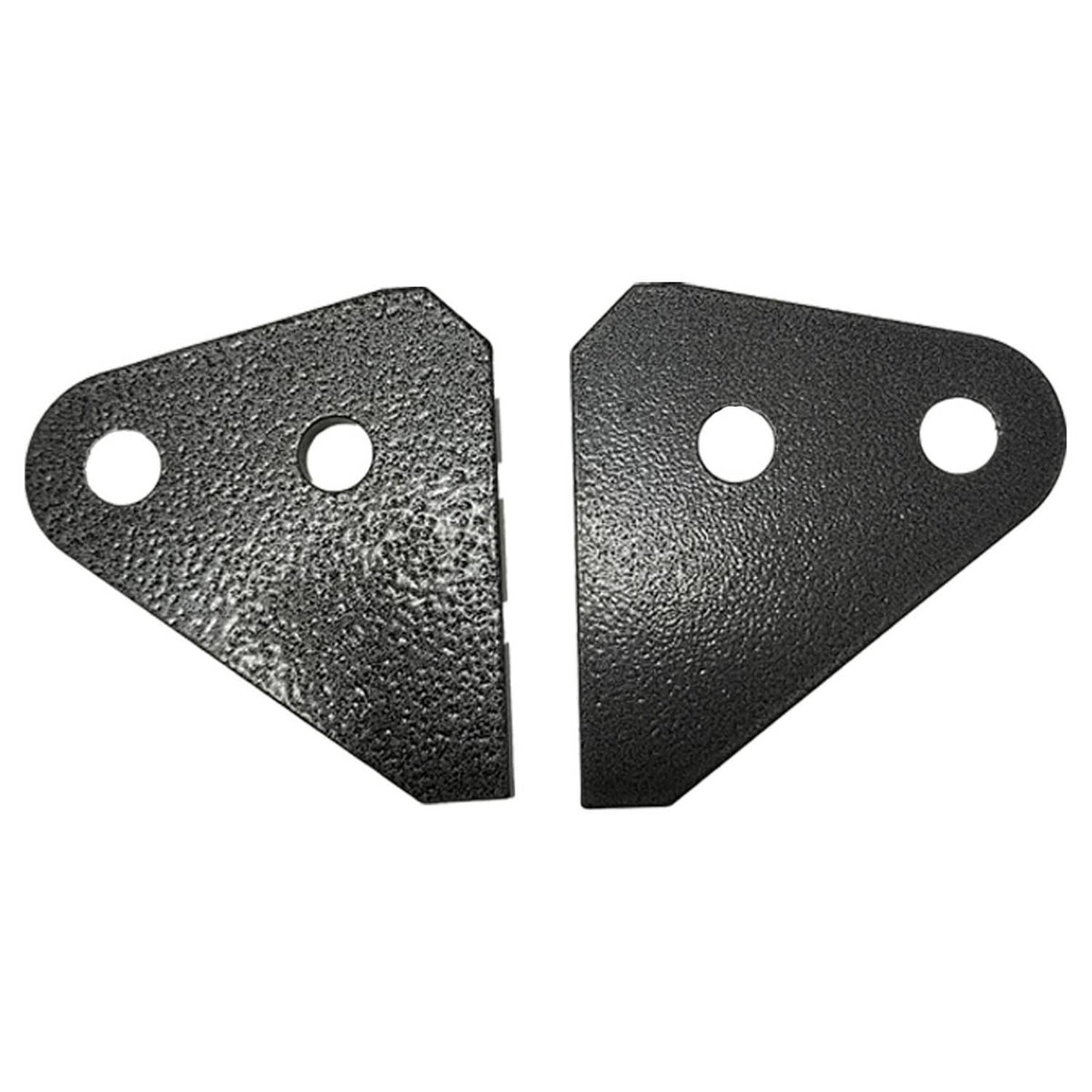 Pair of black metal lift brackets with two mounting holes each