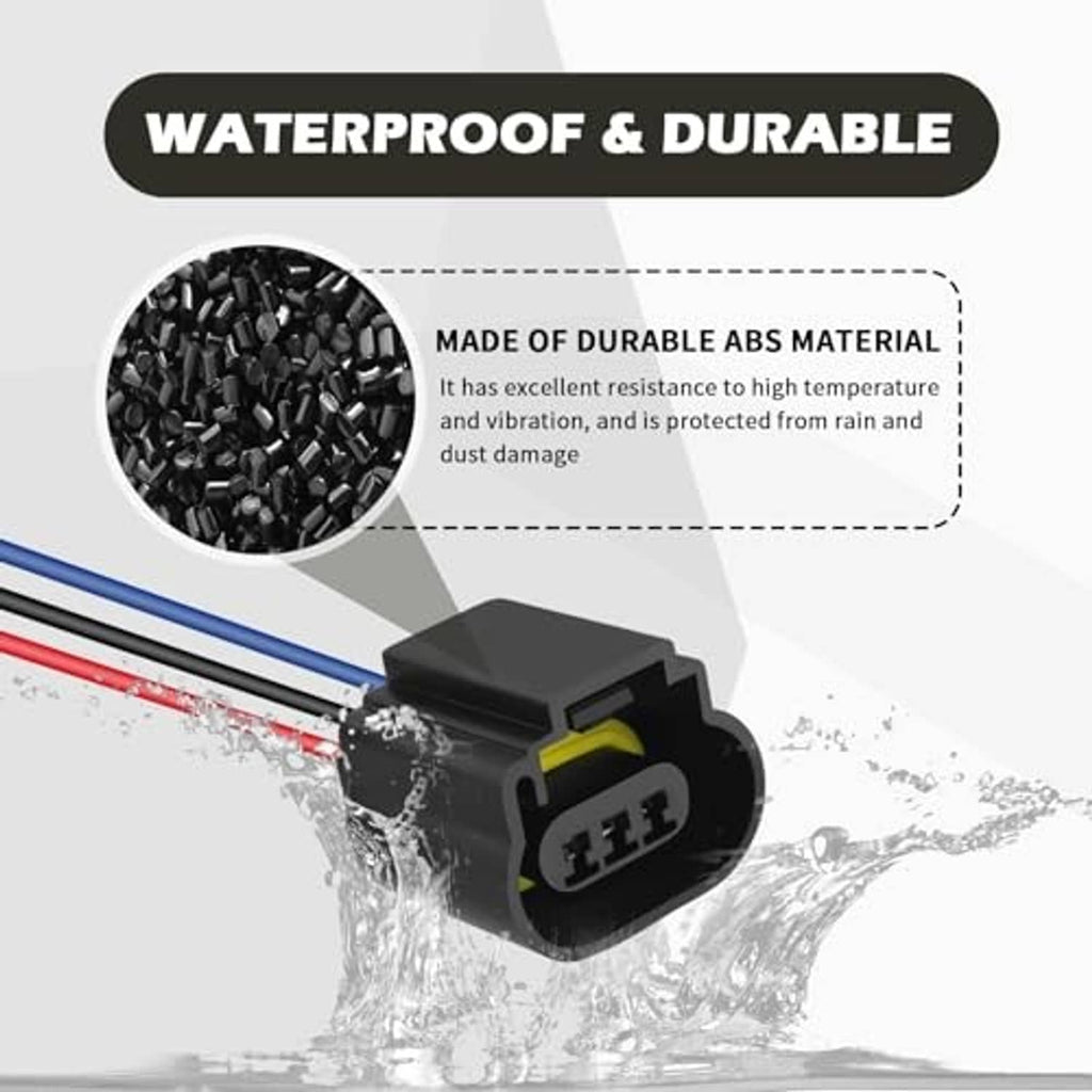 Waterproof headlight female connector with black housing and wire leads