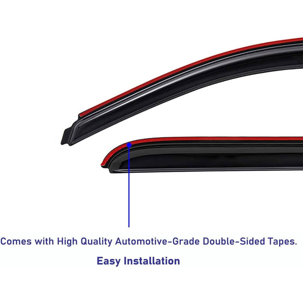 Black in-channel window visor with red trim and attached double-sided tape