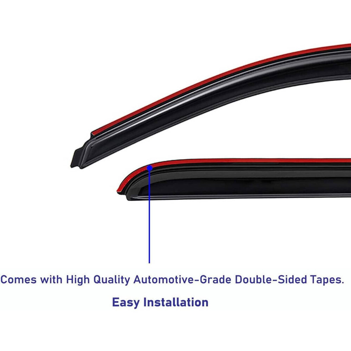 Black in-channel window visor with red trim and attached double-sided tape