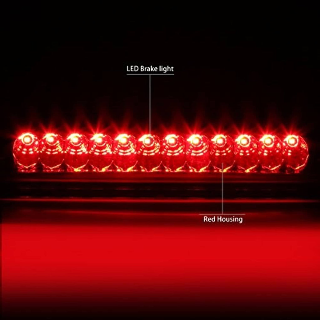Glowing red LED third brake light with multiple circular diode elements
