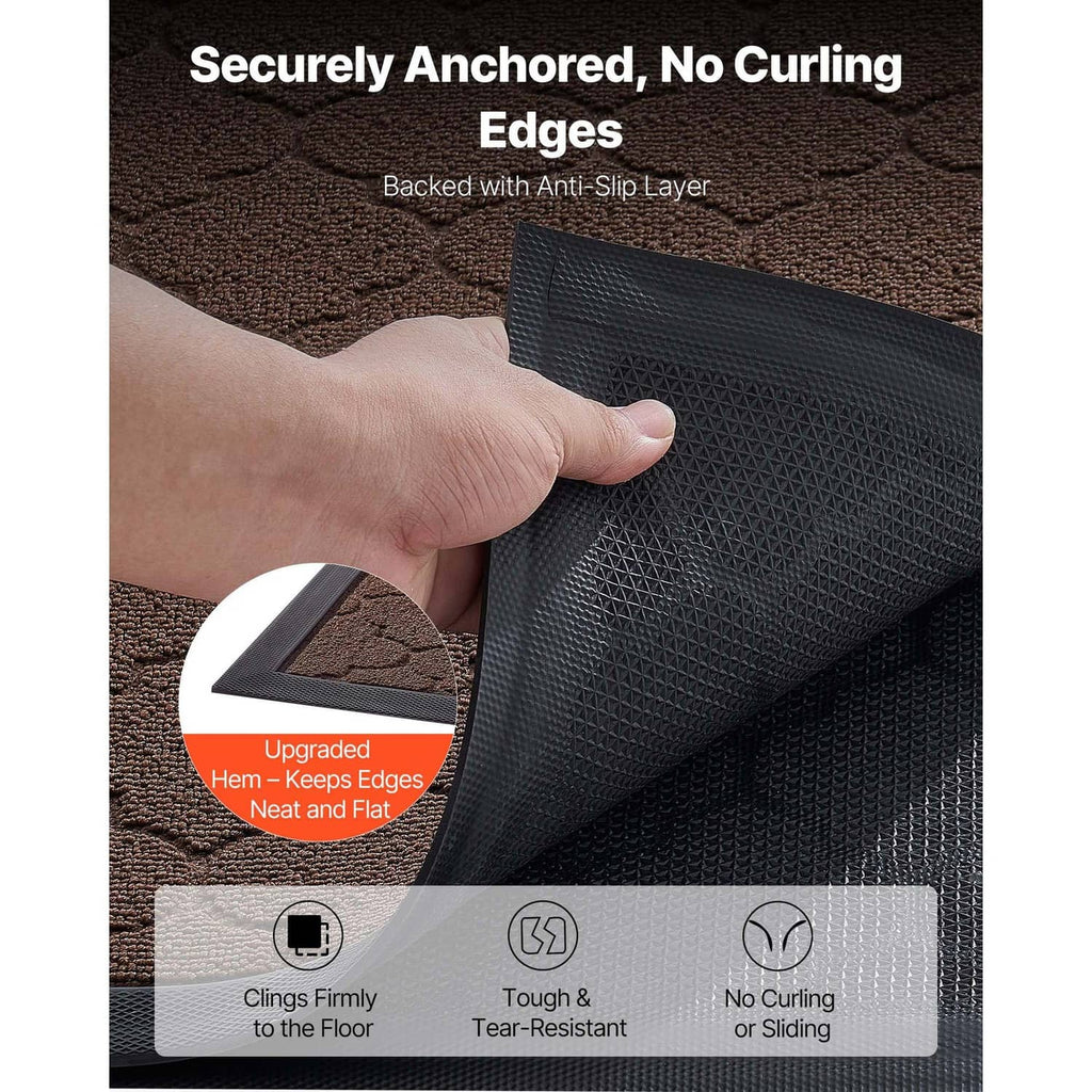 Brown front door mat with anti-slip backing and secured edges